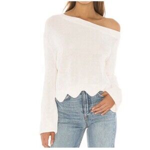 Lovers and Friends Margot Sweater Scalloped Hem Off The Shoulder Large NEW